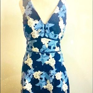 Vineyard Vines 146th Derby Day Blue &White Rose Lace Dress